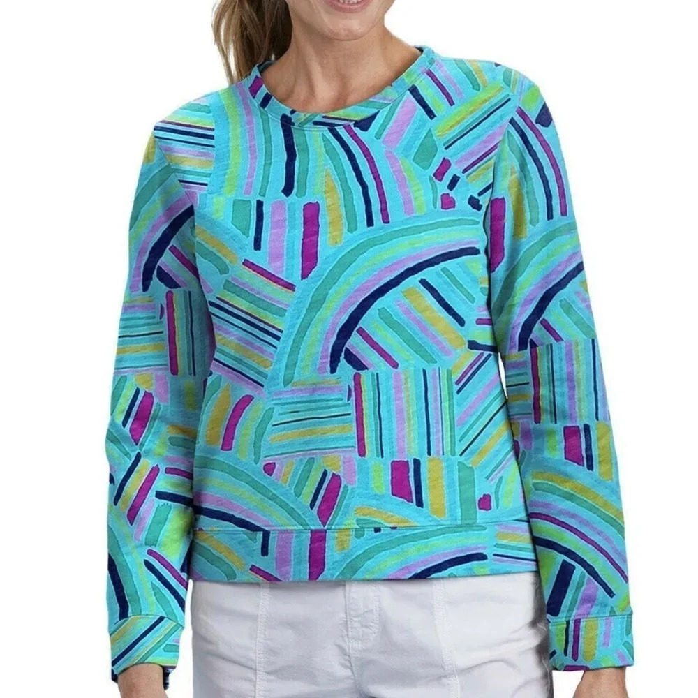 Fresh Produce Medium Turquoise Sundrenched Hilton Sweatshirt Top‎ rainbow Cotton